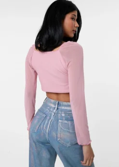 Pink Vanilla Pink Long Sleeve Mesh Butterfly Top
