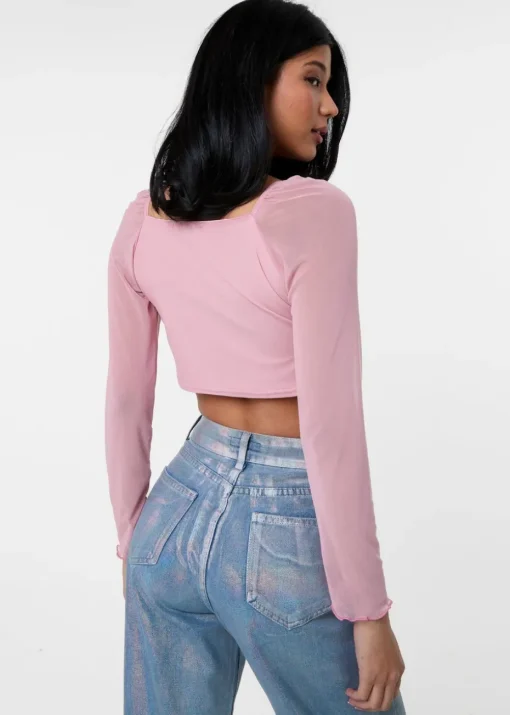 Pink Vanilla Pink Long Sleeve Mesh Butterfly Top