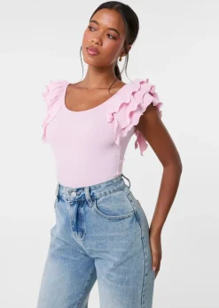 Pink Vanilla Pink Ruffle Sleeve Bodysuit