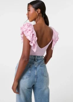 Pink Vanilla Pink Ruffle Sleeve Bodysuit