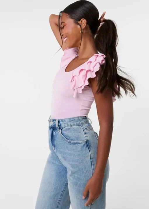 Pink Vanilla Pink Ruffle Sleeve Bodysuit