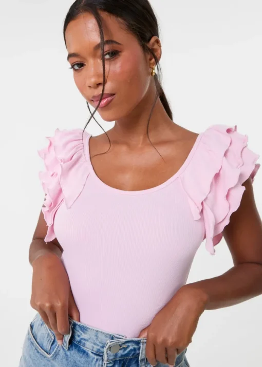 Pink Vanilla Pink Ruffle Sleeve Bodysuit