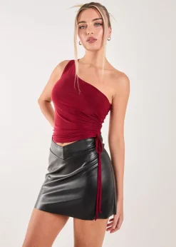 Pink Vanilla Red Asymmetric Side Ruched Top