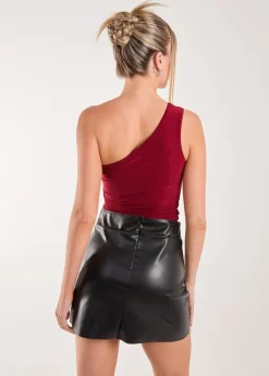 Pink Vanilla Red Asymmetric Side Ruched Top