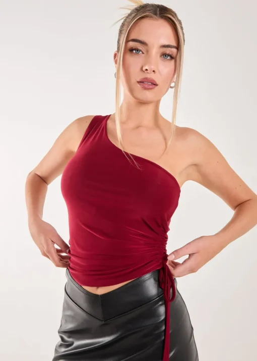Pink Vanilla Red Asymmetric Side Ruched Top