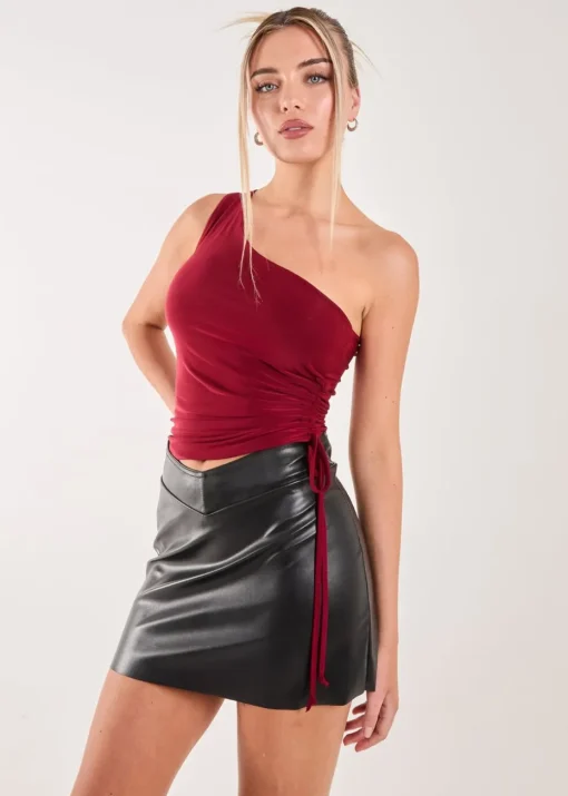 Pink Vanilla Red Asymmetric Side Ruched Top