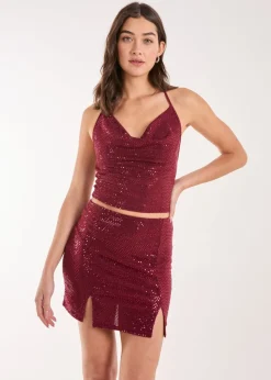 Pink Vanilla Red Mirror Sequin Halter Crop Top
