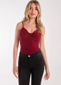 Pink Vanilla Red Slinky Twist Front Bodysuit