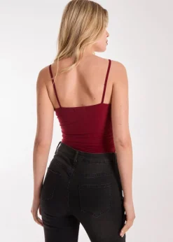 Pink Vanilla Red Slinky Twist Front Bodysuit