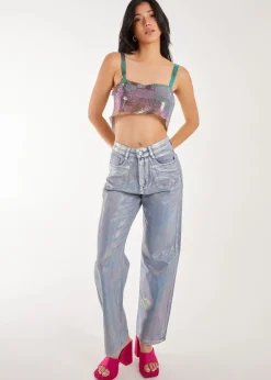 Pink Vanilla Silver Metallic Silver Foil Coated Jeans