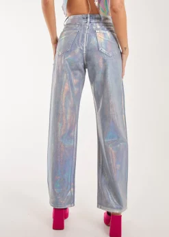 Pink Vanilla Silver Metallic Silver Foil Coated Jeans