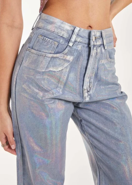 Pink Vanilla Silver Metallic Silver Foil Coated Jeans