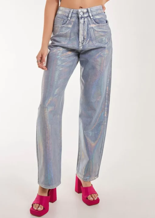 Pink Vanilla Silver Metallic Silver Foil Coated Jeans