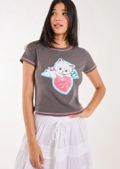 Pink Vanilla Slate Kitten Print Baby Tee