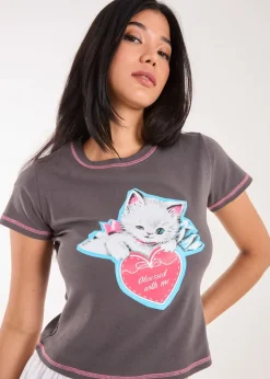 Pink Vanilla Slate Kitten Print Baby Tee