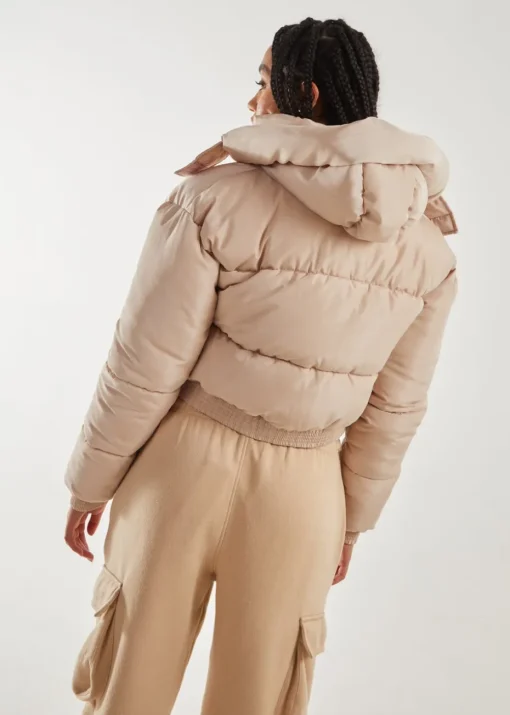 Pink Vanilla Stone Cropped Padded Hooded Coat