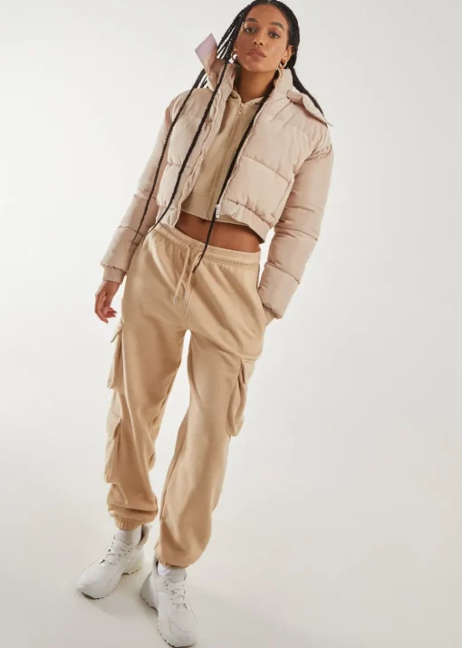 Pink Vanilla Stone Cropped Padded Hooded Coat