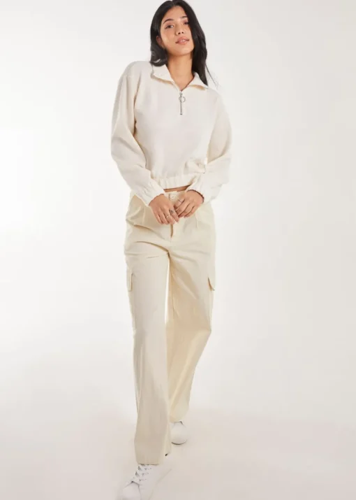 Pink Vanilla Stone High Neck Zip Up Cropped Sweatshirt
