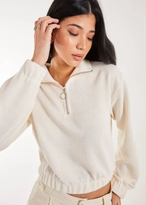 Pink Vanilla Stone High Neck Zip Up Cropped Sweatshirt