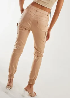 Pink Vanilla Stone PU Cuffed Cargo Trousers