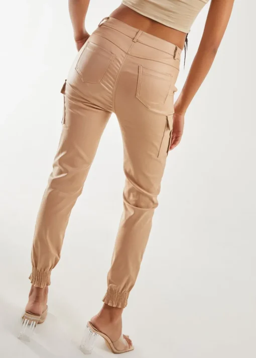 Pink Vanilla Stone PU Cuffed Cargo Trousers