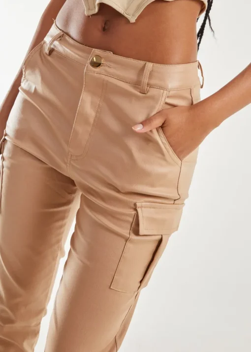Pink Vanilla Stone PU Cuffed Cargo Trousers