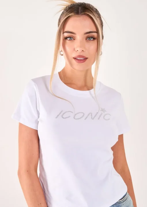 Pink Vanilla White Diamante Iconic Tee