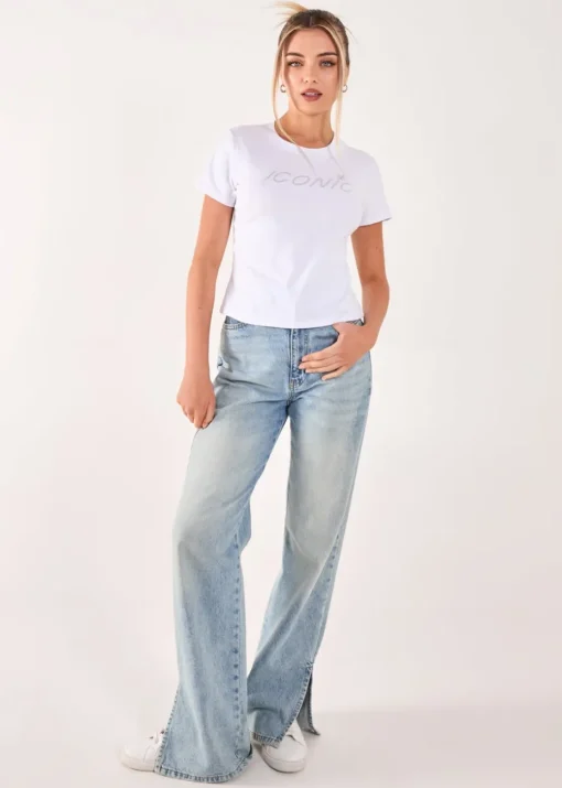 Pink Vanilla White Diamante Iconic Tee
