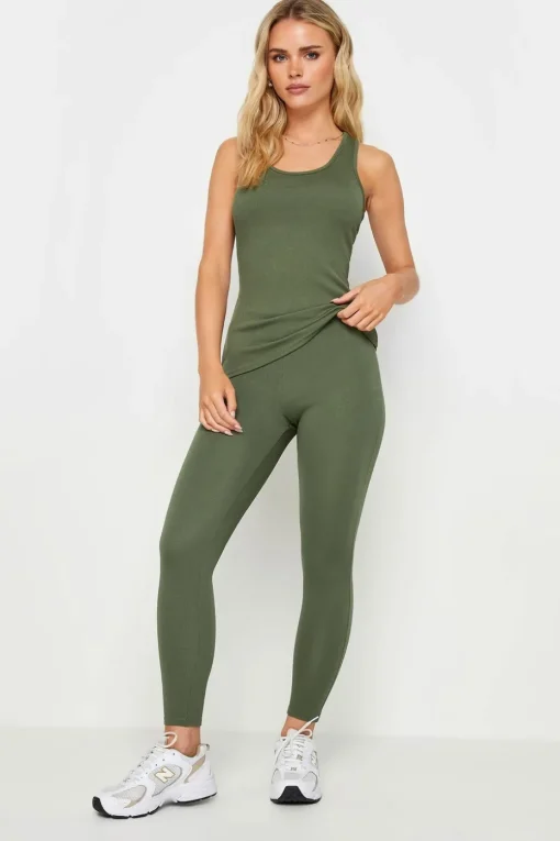 Pixiegirl 2 Pack Khaki Green & Black Ribbed Racer Back Vest Tops