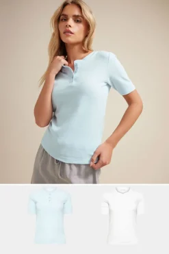 Pixiegirl Petite 2 Pack Light Blue & White Waffle Henley T-Shirts