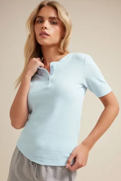 Pixiegirl Petite 2 Pack Light Blue & White Waffle Henley T-Shirts