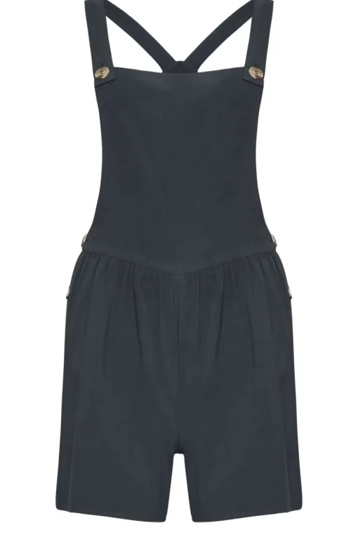 Pixiegirl Petite Black Acid Wash Short Dungarees
