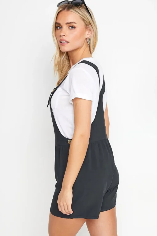 Pixiegirl Petite Black Acid Wash Short Dungarees