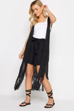 Pixiegirl Petite Black Crochet Longline Waistcoat