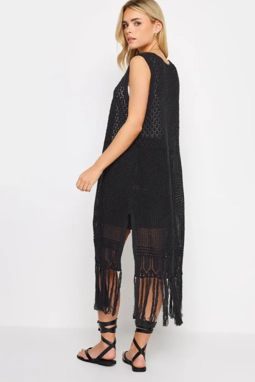Pixiegirl Petite Black Crochet Longline Waistcoat