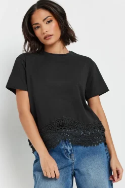 Pixiegirl Petite Black Crochet Hemline T-Shirt