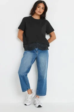 Pixiegirl Petite Black Crochet Hemline T-Shirt