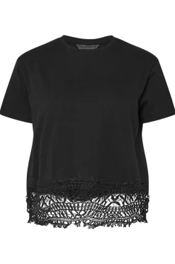 Pixiegirl Petite Black Crochet Hemline T-Shirt