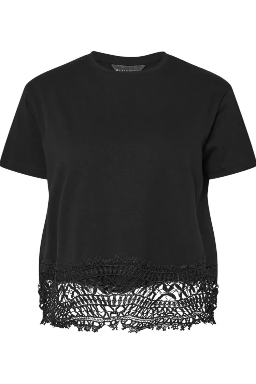 Pixiegirl Petite Black Crochet Hemline T-Shirt