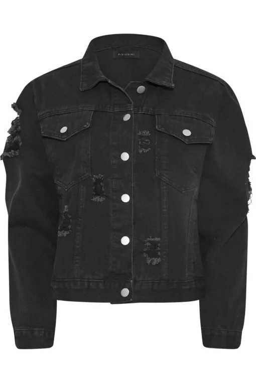 Pixiegirl Petite Black Distressed Denim Jacket