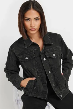 Pixiegirl Petite Black Distressed Denim Jacket