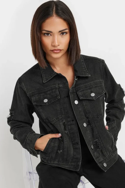 Pixiegirl Petite Black Distressed Denim Jacket