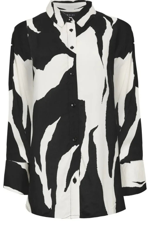 Pixiegirl Petite Black Mono Abstract Print Shirt