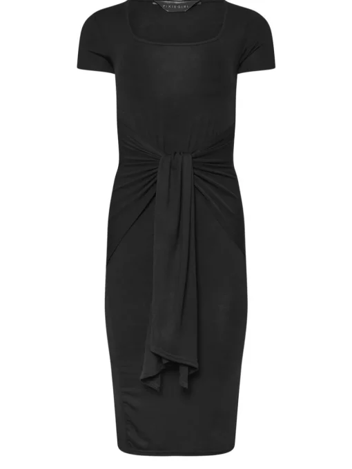 Pixiegirl Petite Black Tie Front Bodycon Midi Dress