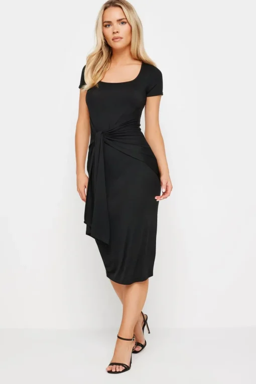 Pixiegirl Petite Black Tie Front Bodycon Midi Dress