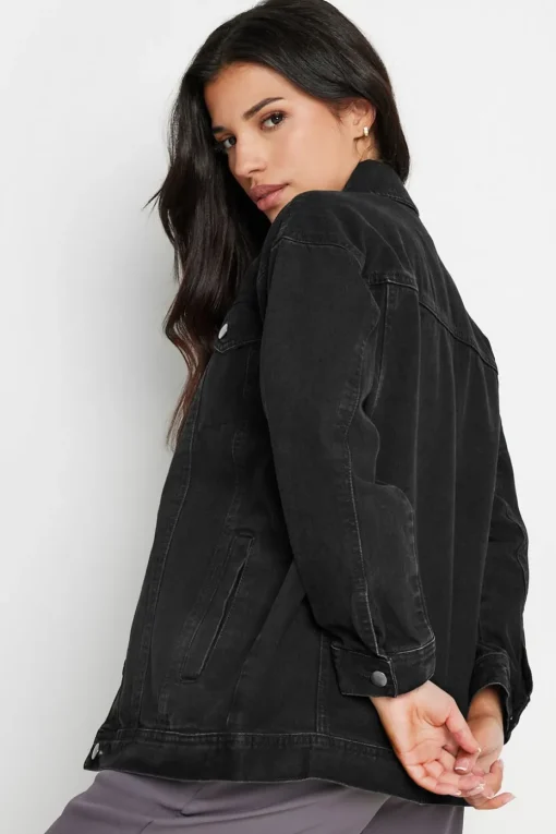 Pixiegirl Petite Black Washed Oversized Denim Jacket