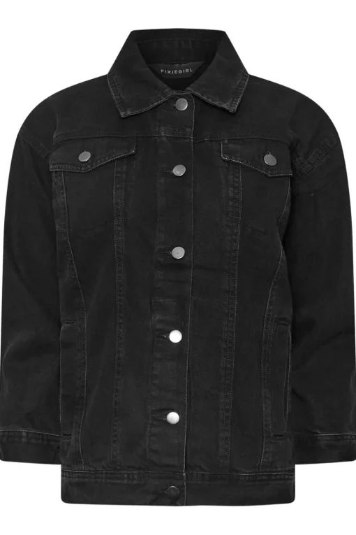 Pixiegirl Petite Black Washed Oversized Denim Jacket