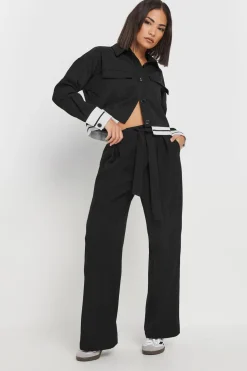 Pixiegirl Petite Black Woven Side Wrap Trousers