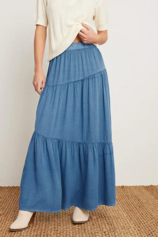 Pixiegirl Petite Blue Asymmetric Tiered Maxi Skirt