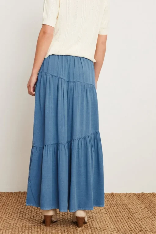 Pixiegirl Petite Blue Asymmetric Tiered Maxi Skirt